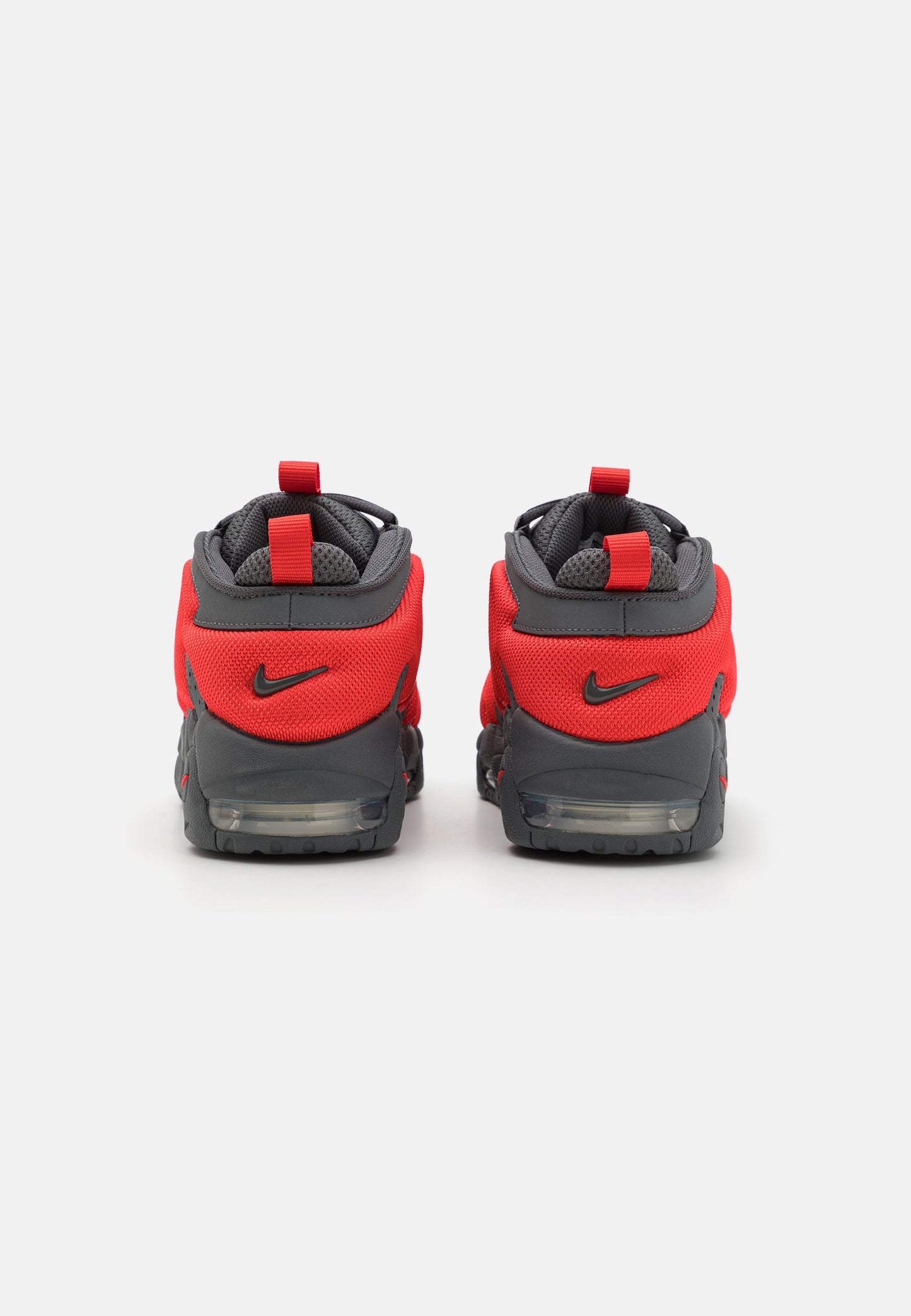 Nike Air More Uptempo Low – Sneakers Premium Gris Foncé, Rouge Crimson & Argent Métallisé | Style Basketball Iconique