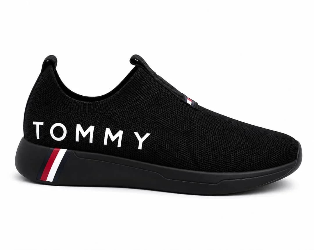 Tommy Hilfiger Aliah Slip-On Noir – Baskets Premium en Maille Respirante